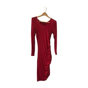 Chic Long Sleeve Red Dress | Elegant Bodycon Fit | Size XL